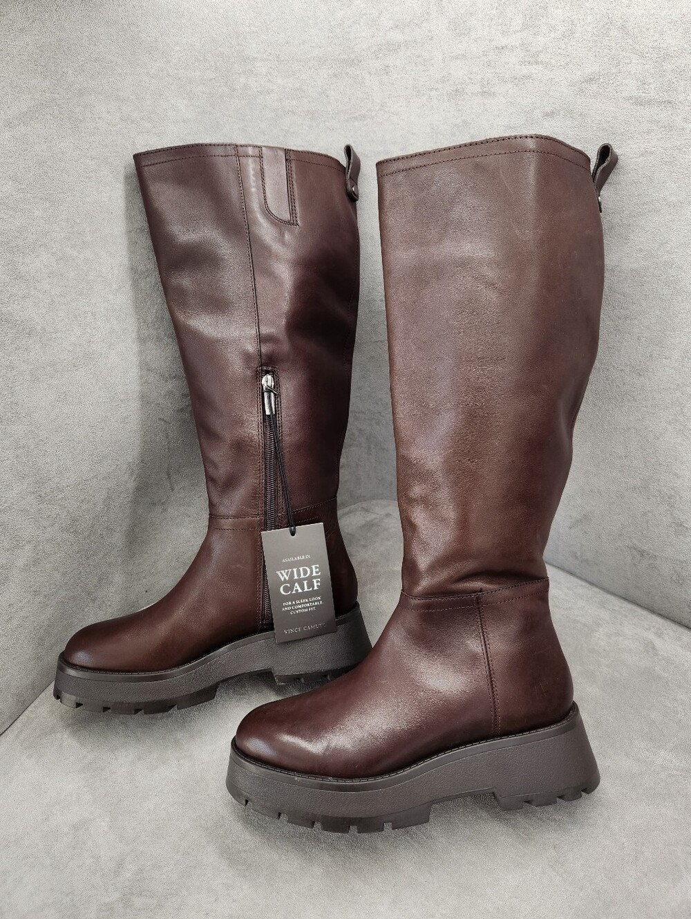Vince Camuto Wide Calf Boots 6 Brown Leather Vuliann Knee High Chunky New $230